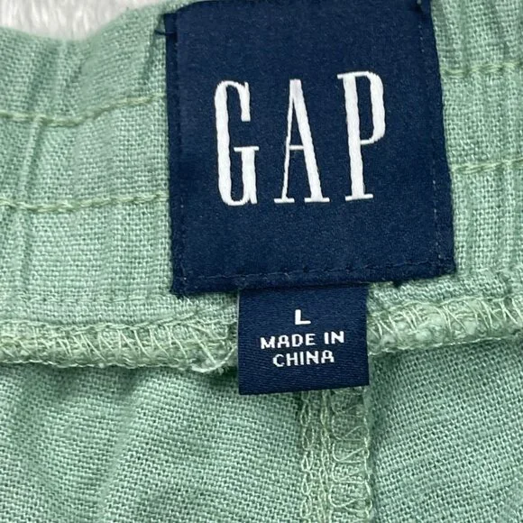 GAP Wide Leg Pants Women's Large Green‎ Pull On Style Linen Rayon Blend Relaxed - Picture 4 of 10